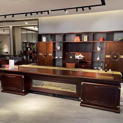 新中式乌金木办公桌实木老板桌大班台董事长总裁桌椅办公家具定.