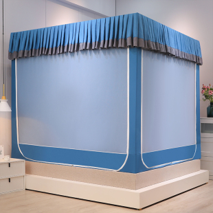 家用床帘一体式 遮光蚊帐坐床式 1.5米1.8床全封闭拉链蒙古包防尘顶