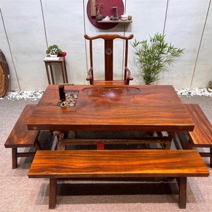 奥坎实木大板茶桌茶盘一体泡茶桌桌椅办公室喝茶茶台
