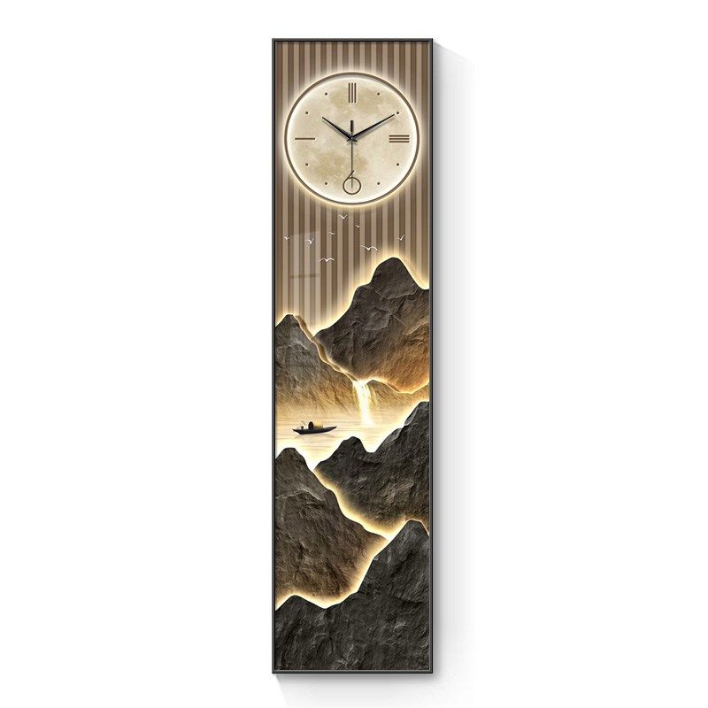 侘寂风流水生财玄关装饰画钟表挂钟细长条九鱼图过道挂画艺术时钟,家居饰品,现代装饰画,淘宝优惠券,粉丝福利购,淘宝优惠卷
