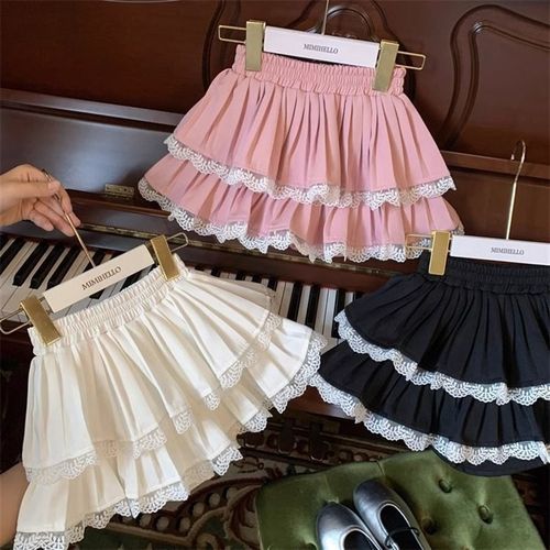 女童半身裙甜美风j儿童百褶裙小女孩公主蕾丝蛋糕短裙新款裙裤百