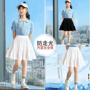 女大童半身裙夏季 女童白色短裙洋派A字F百褶裙六八9十12岁女孩裙