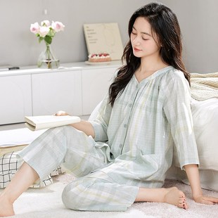 全棉舒适家居服套装 纯棉睡衣女夏季 九分裤 七分夏天薄款 可外 i短袖