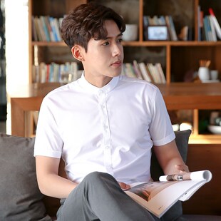 薄款 职业商务抗皱正装 白色立领t衬衫 工装 工作服潮 短袖 2023夏季