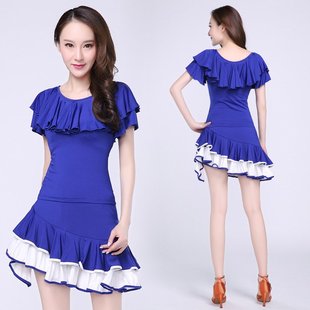 荷叶圆领短袖 套装 短裙成人拉丁舞练习套裙女舞衣 新g款 广场舞服装