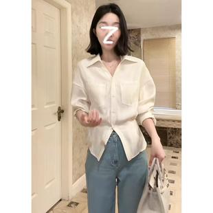 九九郭设计感polo领落肩袖 气质收腰显瘦通勤上衣 防晒衬衫 女夏季