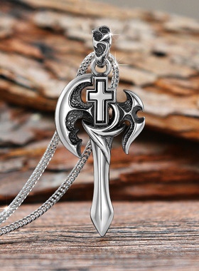 泰银复古新款时尚霸气斧头项链男