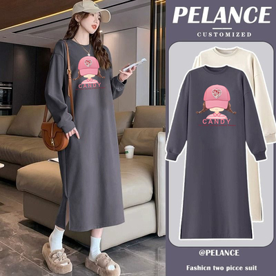 女连衣裙2025新款纯棉长袖T恤裙