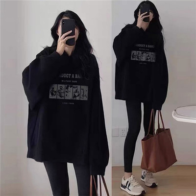 黑色连帽卫衣女秋冬2025新款宽松