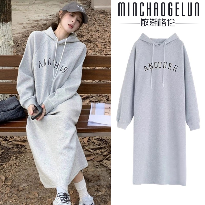 女装连衣裙百搭连帽纯棉卫衣裙
