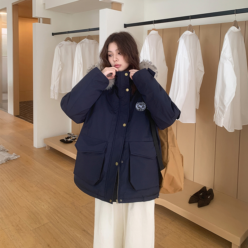 连帽工装派克大毛领棉服女装冬季