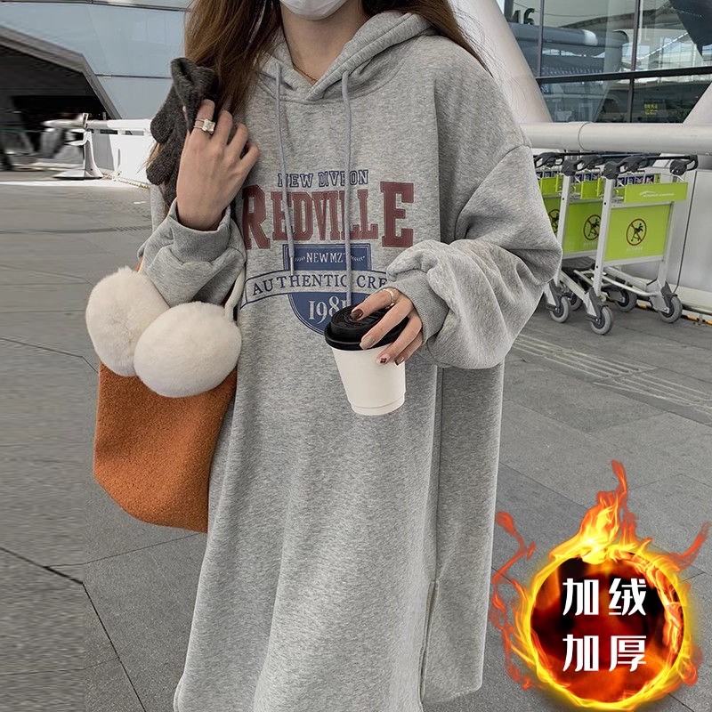 秋冬字母印花连帽纯棉卫衣裙女装