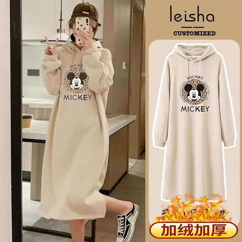 大码女装秋冬新款中长卫衣裙休闲