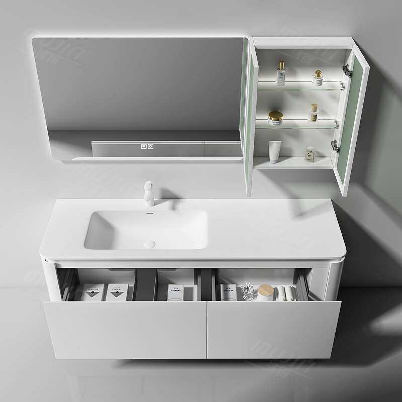 侧边收纳浴室柜一体盆橡胶木烤漆洗漱台洗手台组合卫生间镜柜
