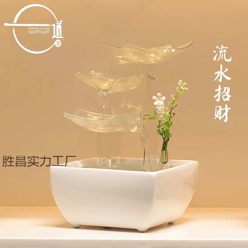 一道水创意玻璃流水摆件高级客厅装饰办公室招财风水摆件现代简约