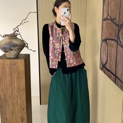 良之可国风新中式中式女士上衣大码微胖宽松蜀锦马甲（含10真丝）