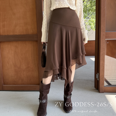 ZY GODDESS-飘逸浪漫仙踪法式浪漫高腰不规则荷叶边层次感半身裙