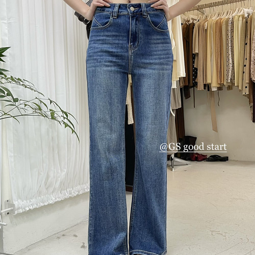 GS.GOOD START-系复古时髦辣妹百搭微喇牛仔裤)D3535