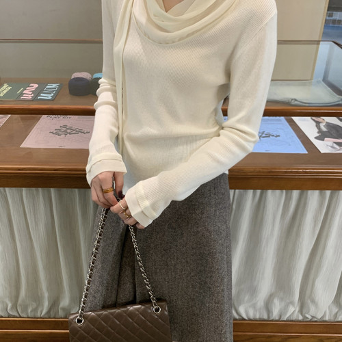 ONE TIME-上新约会轻熟风飘带设计感针织衫XM32902