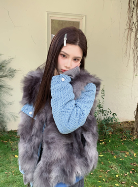 FEIMAO（YIMAO）-冬季新款晕染拼接小香风加绒加厚千金感短外套