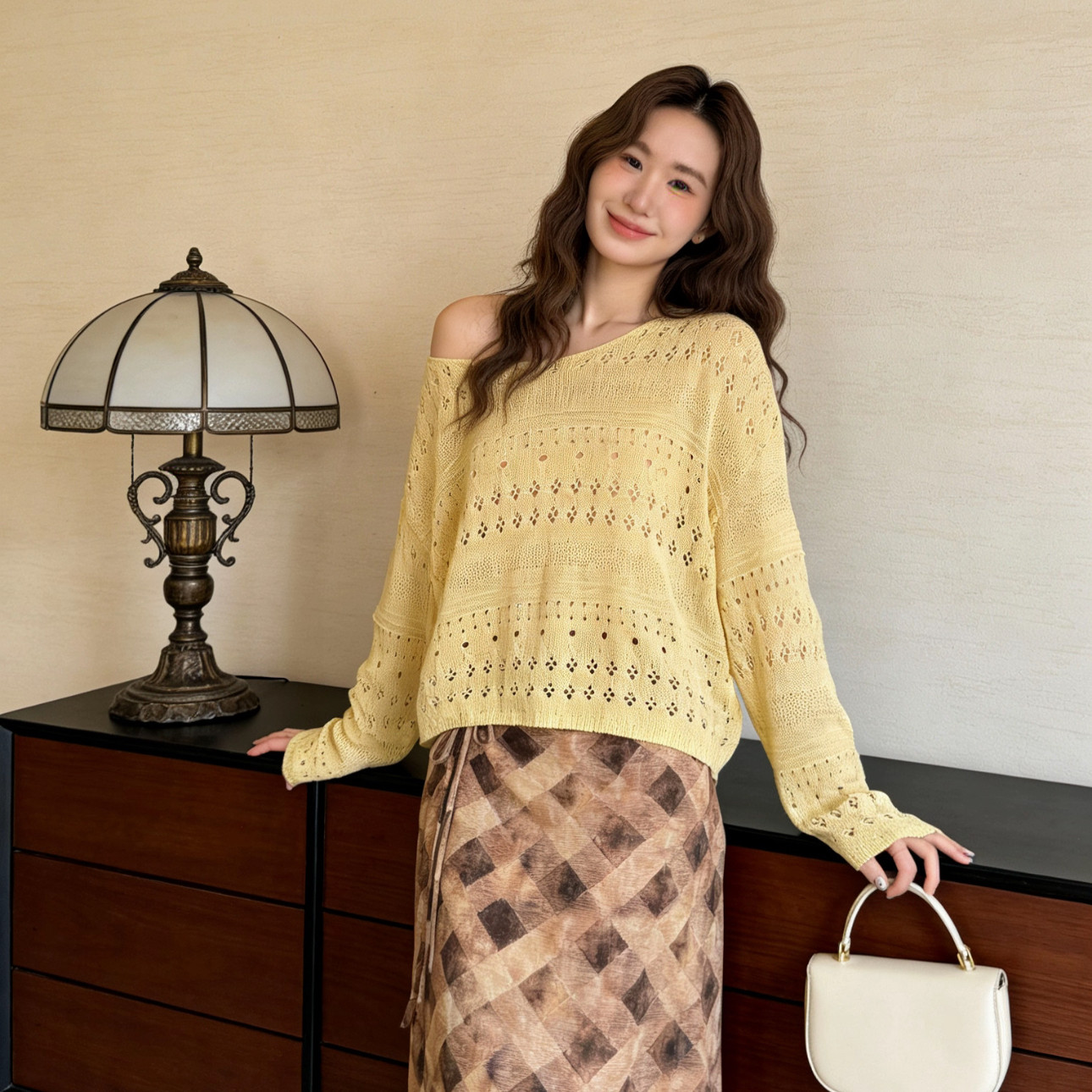 ZY GODDESS-福利款慵懒松弛感韩系大圆领气质镂空防晒百搭针织衫