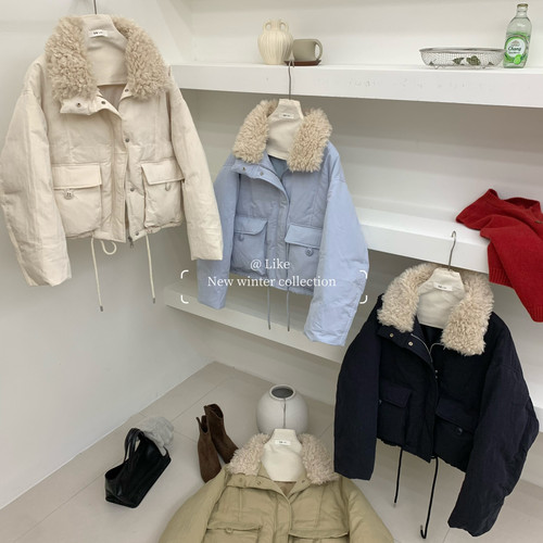 喜番-冬上新法式复古风可脱卸仿羊卷毛保暖羽绒服外套180g