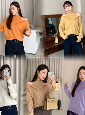 YOOMINI-露肩羊毛淑女气质韩系女主羊毛衫2025秋冬毛衣（含50羊毛