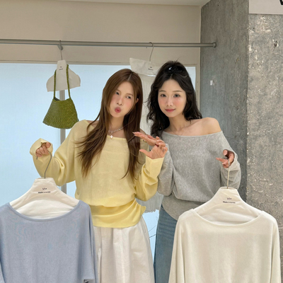 VI+（唯一家）-春上新韩风宽领单肩设计感针织衫