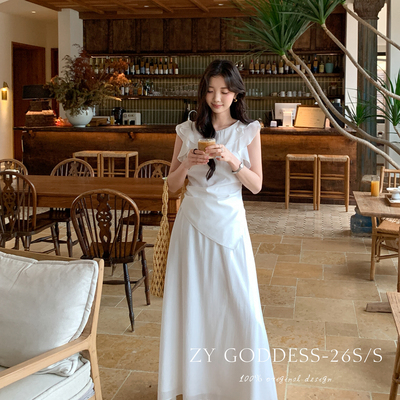 ZY GODDESS-瘦不规则下摆小衫+简约百搭半身裙套装(两件套)86300
