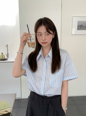 KITTIN-夏上新刺绣条纹百搭中性休闲短袖衬衫K757#