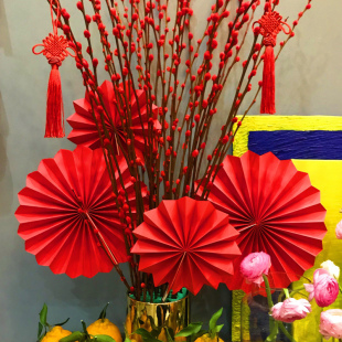 宵春节装 过新年纸扇花挂件元 扮折扇子店铺商场客厅场景布置拉花