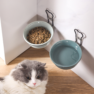 猫碗宠物猫咪固定盆饭碗防打翻架碗架陶瓷高脚碗食盆喝水碗 悬挂式
