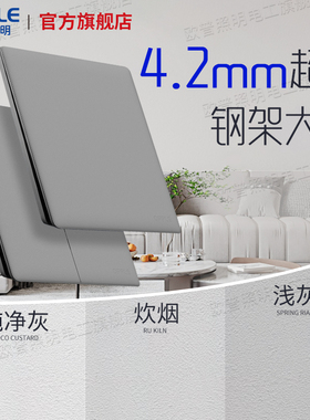 欧普照明超薄开关插座哑光面板86型五孔16a插座旗舰店T02致享灰