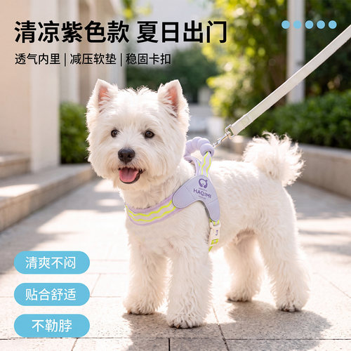 夏季清凉狗狗牵引绳小型犬马鞍胸背带不勒脖防挣脱透气外出遛狗绳