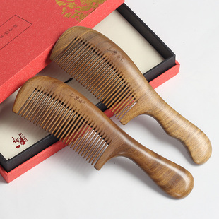 天然绿檀木梳细齿直卷发女长发檀香木按摩梳宽齿头部梳子刻字