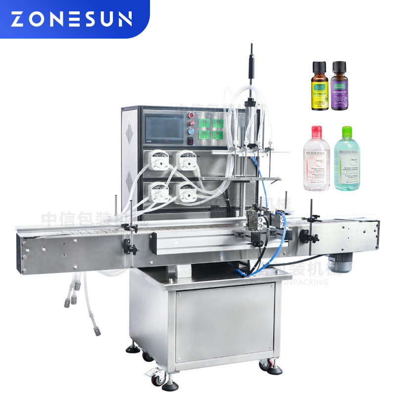 ZONESUN全自动4头蠕动泵液体灌装机 指甲油食用油精油自动罐