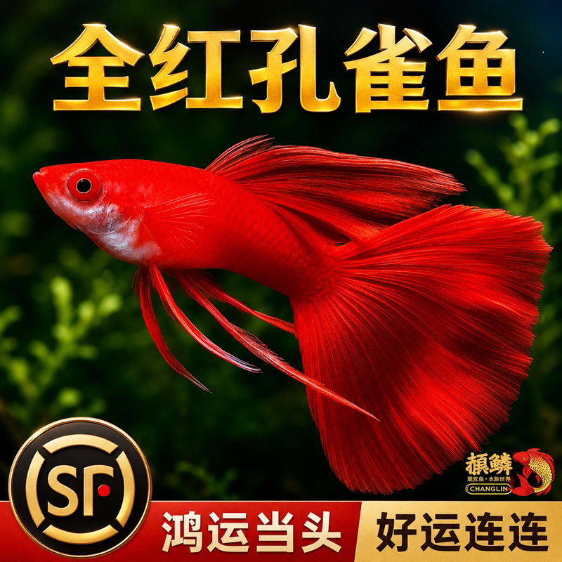全红孔雀鱼活鱼热带观赏鱼纯种大尾巴凤尾鱼小型淡水好养耐活鱼苗图片