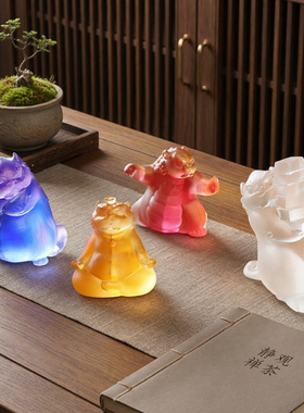 京铜古法琉璃卡通萌趣貔貅小摆件