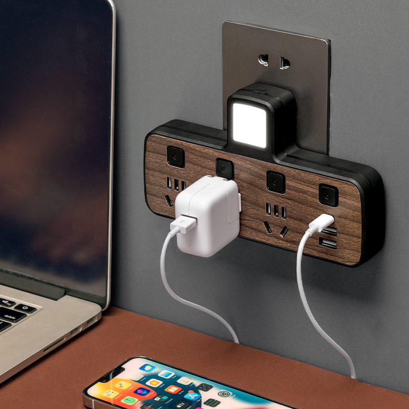 纯铜插座转换器插头多功能USB插排独立开关一转多孔无线插板