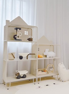 奶油风儿童书架置物架落地客厅绘本收纳创意书柜简易卧室飘窗摆件