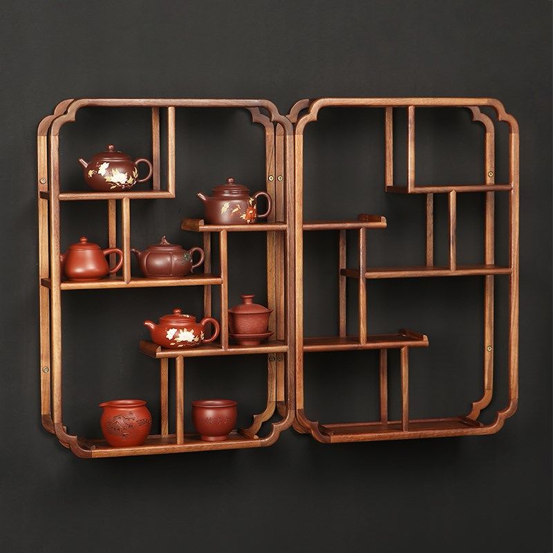 黑胡桃木新中式博古架挂墙实木茶杯茶壶收纳置物架壁挂多宝格架子,住宅家具,多宝格/博古架,淘宝优惠券,粉丝福利购,淘宝优惠卷