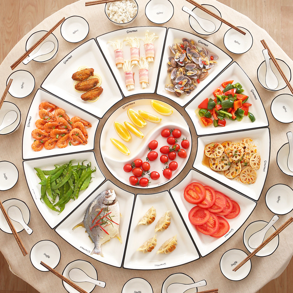 简约黑线扇形拼盘餐具组合家用大号陶瓷套盘年夜饭过年碗盘子套装,餐饮具,盘,淘宝优惠券,粉丝福利购,淘宝优惠卷