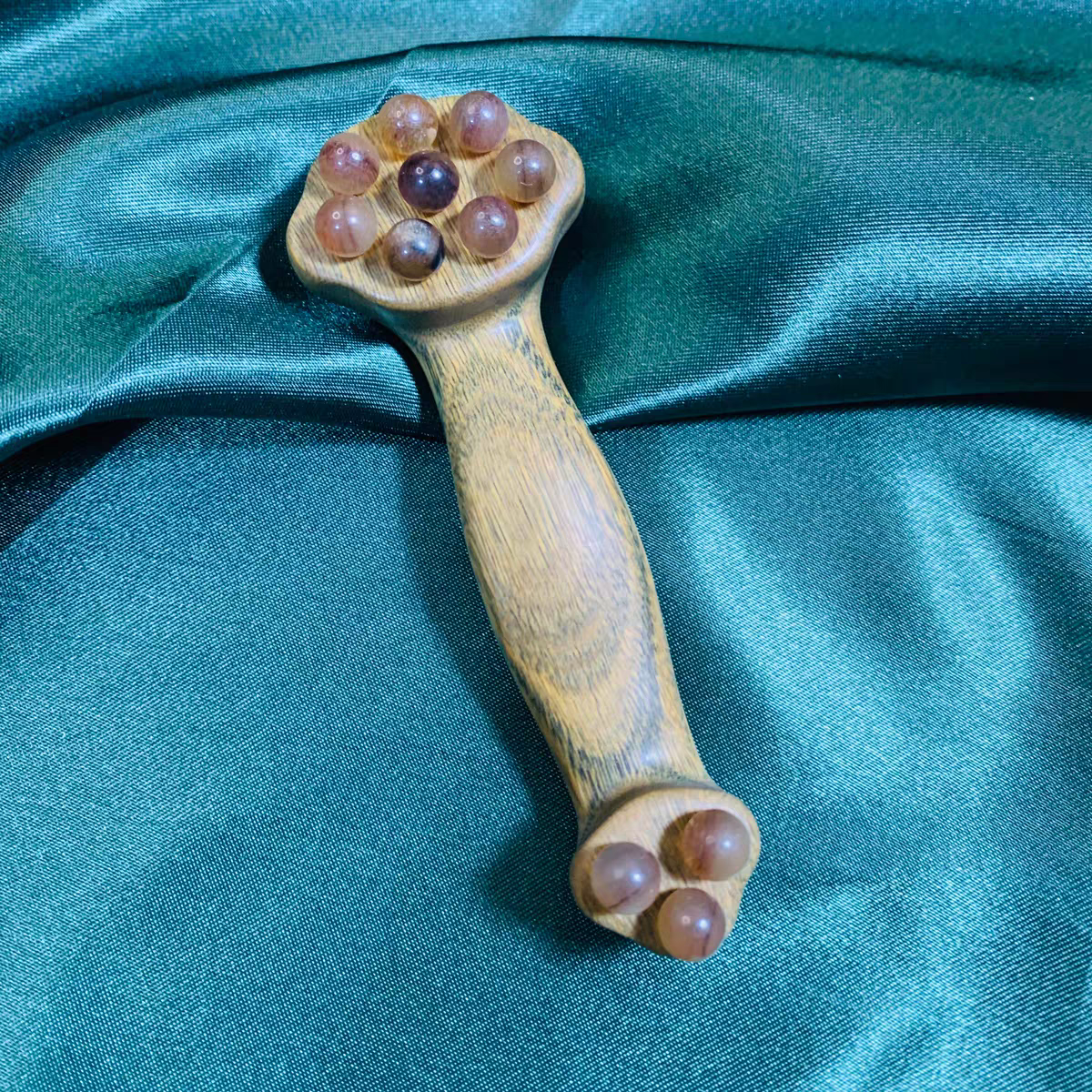 绿檀木如意眼部按摩器羊角面部按摩棒拨筋棒疏通经络点穴位小神器