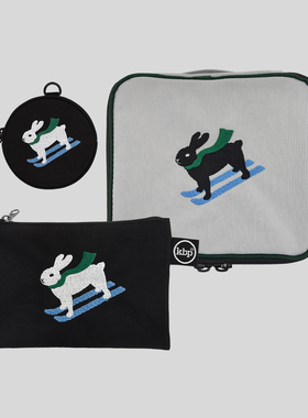 KBP Skiing Bunny 滑雪兔刺绣帆布小手拿包 可爱收纳便携随身小包