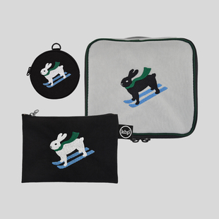KBP Skiing Bunny 滑雪兔刺绣帆布小手拿包 可爱收纳便携随身小包