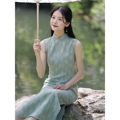 青格新中式改良旗袍2025年新款夏季绿色日常无袖优雅小清新文艺女