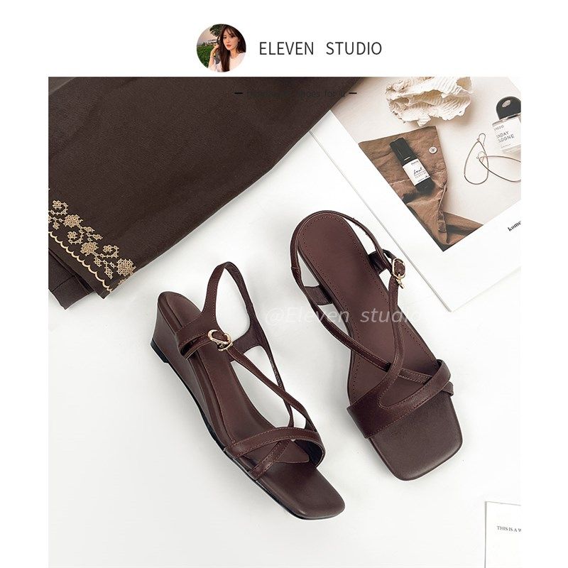 【王11】法式气质优雅交叉带百搭露A趾凉鞋女粗跟夏季 3.5CM/自在,女鞋,一字带凉鞋,淘宝优惠券,粉丝福利购,淘宝优惠卷