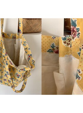 【香香的梨】 春夏百搭黄色F碎花帆布包EM2618