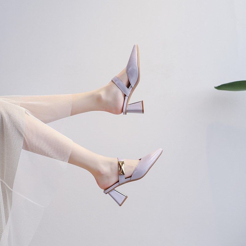 包头外穿拖鞋女夏季2025年新款法式高跟粗跟仙S女风高级感半托单,女鞋,包头拖,淘宝优惠券,粉丝福利购,淘宝优惠卷