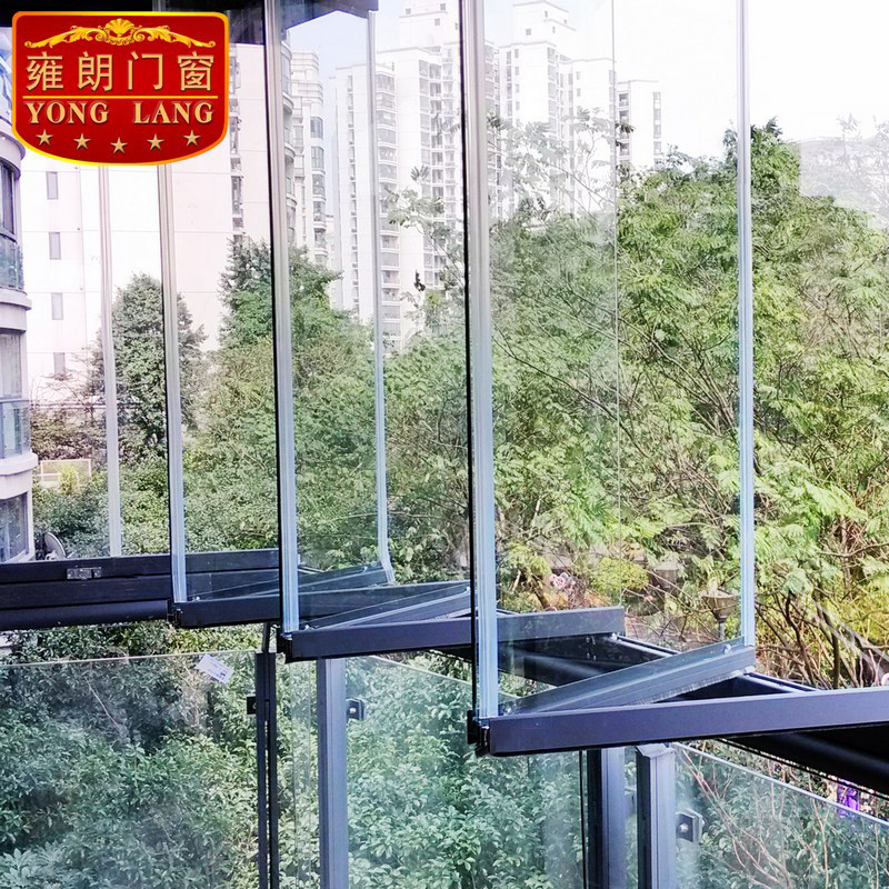 双扇折叠无框阳i台窗封窗户创开式厨房隔断钢化玻璃窗客厅落地门
